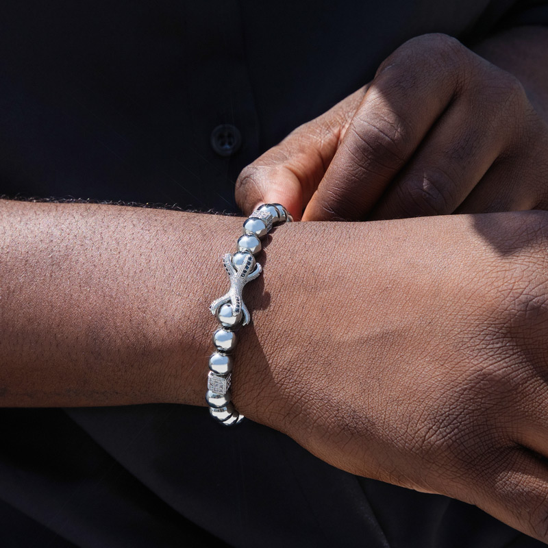 Eagle Claw Natural Stones Hematite Beaded Stretch Bracelet Silver