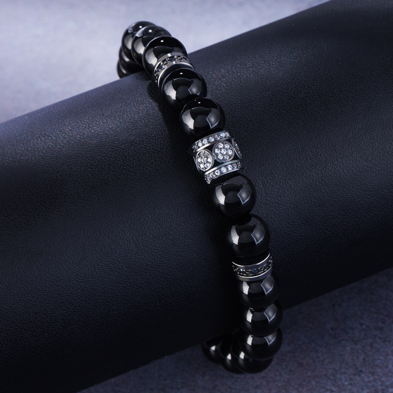 Obsidian Natural Stones Beaded Adjustable Bracelet With Street Luxury Shine