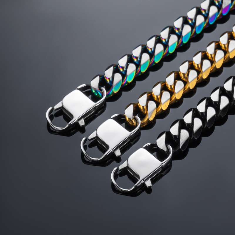 Bold 14mm Diamond Cut Two-tone Cuban Bracelet-in Rainbow/gold/black Gold - Image 5