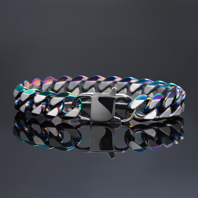 Bold 14mm Diamond Cut Two-tone Cuban Bracelet-in Rainbow/gold/black Gold - Image 6