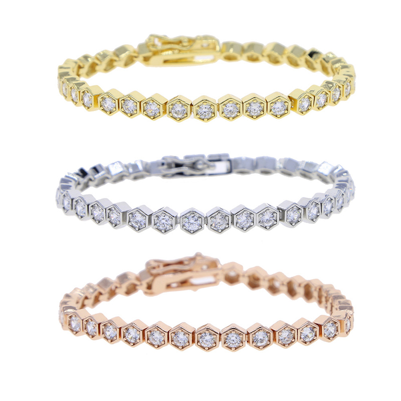 Iced Out Clustered Hexagon Bracelet Gold With Street Luxury Shine - Image 3