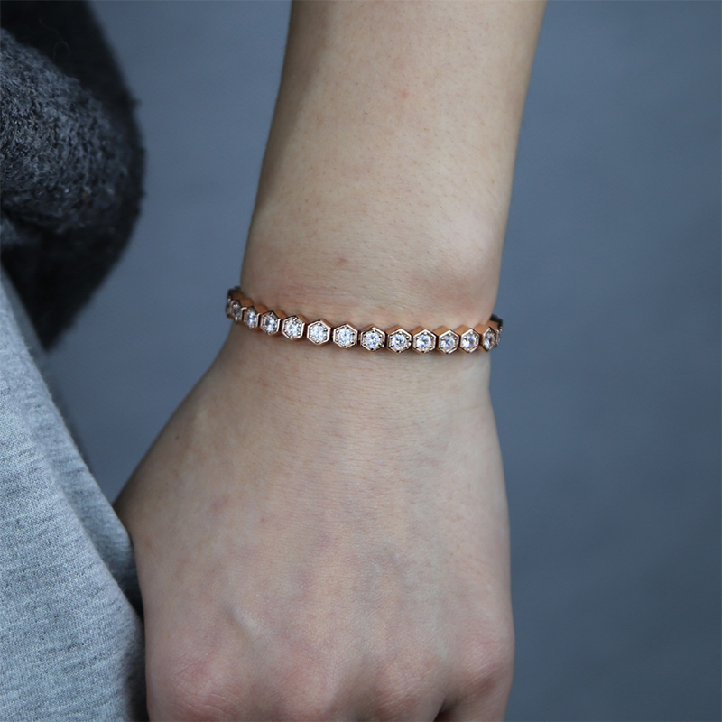 Iced Out Clustered Hexagon Bracelet Gold With Street Luxury Shine - Image 4