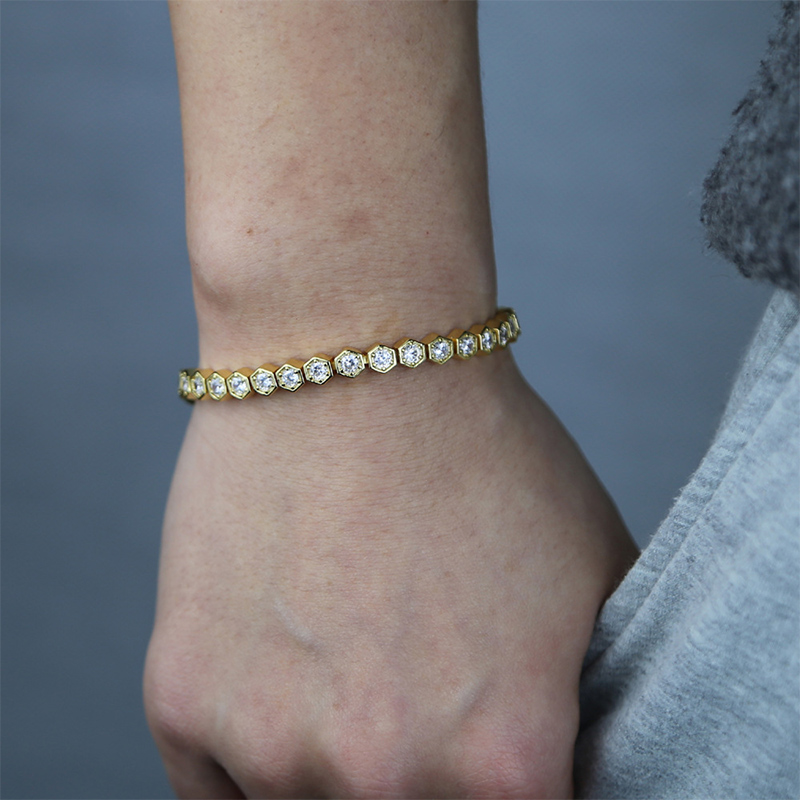 Iced Out Clustered Hexagon Bracelet Gold With Street Luxury Shine