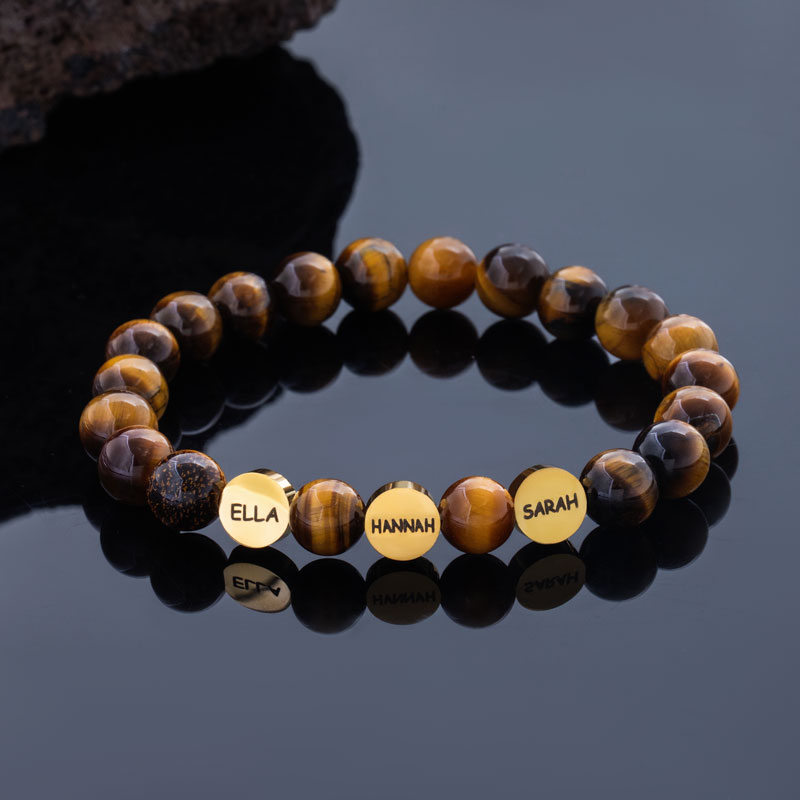 Bold Personalized Engravable Yellow Tiger Eye Beads Stretch Bracelet - Image 4