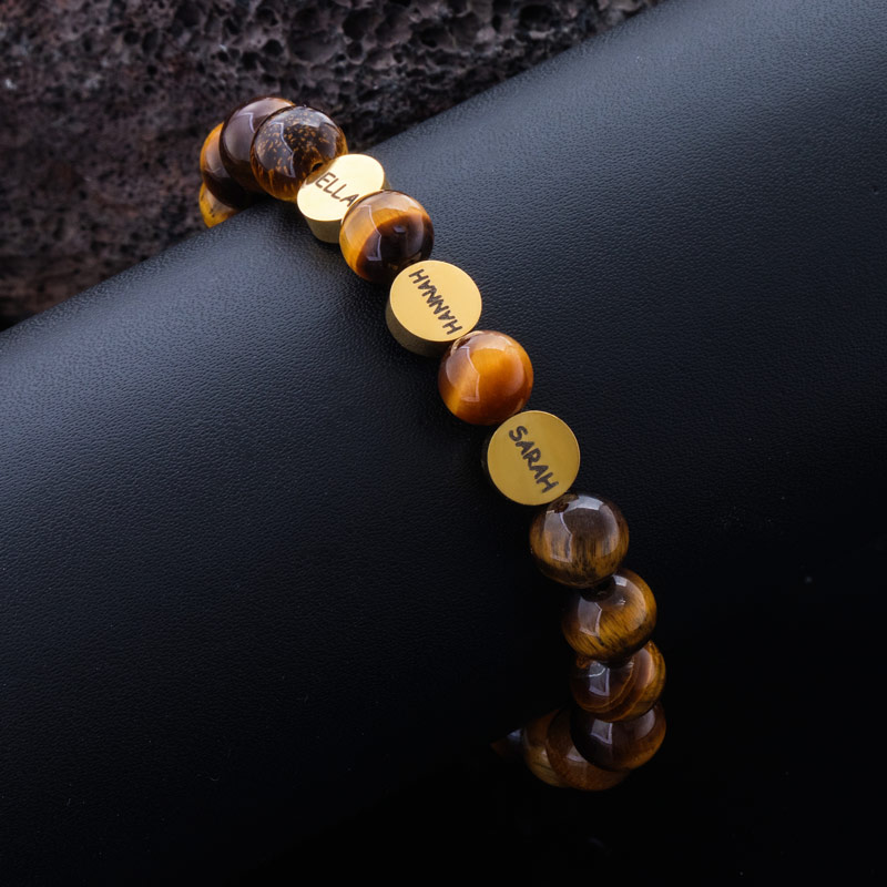 Bold Personalized Engravable Yellow Tiger Eye Beads Stretch Bracelet - Image 5