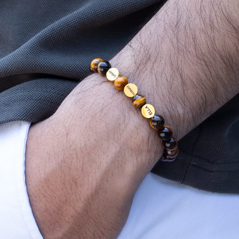 Bold Personalized Engravable Yellow Tiger Eye Beads Stretch Bracelet