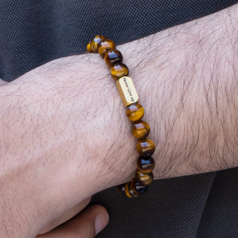 Street Luxury Personalized Engravable Yellow Tiger Eyes Adjustable Bracelet - Image 4