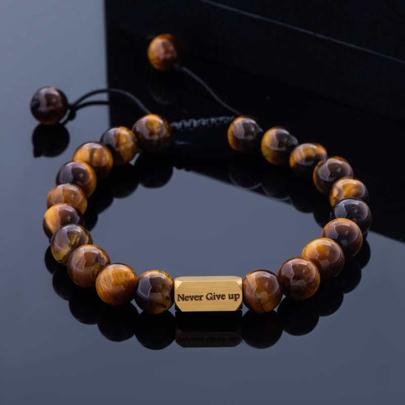 Street Luxury Personalized Engravable Yellow Tiger Eyes Adjustable Bracelet - Image 6