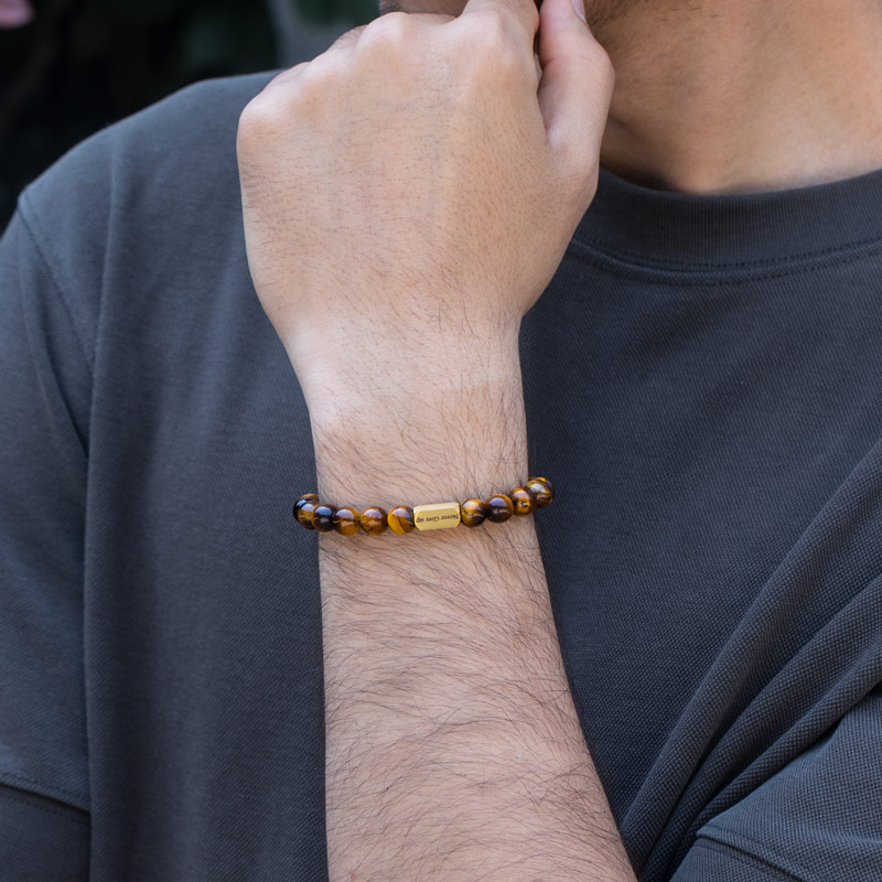 Street Luxury Personalized Engravable Yellow Tiger Eyes Adjustable Bracelet