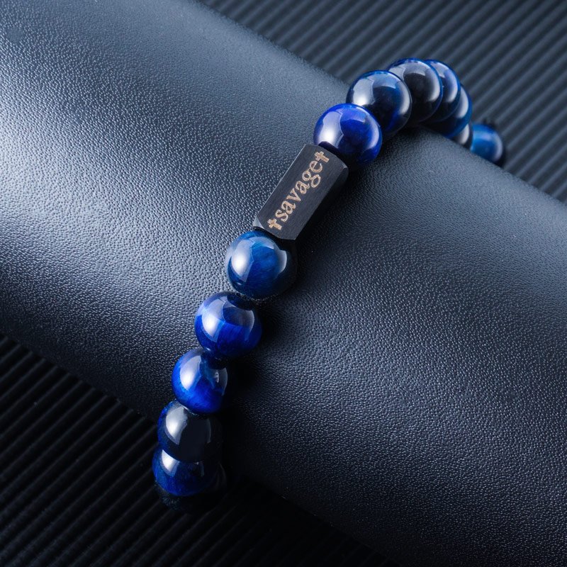 Street Luxury Personalized Engravable Blue Tiger Eyes Adjustable Bracelet - Image 3