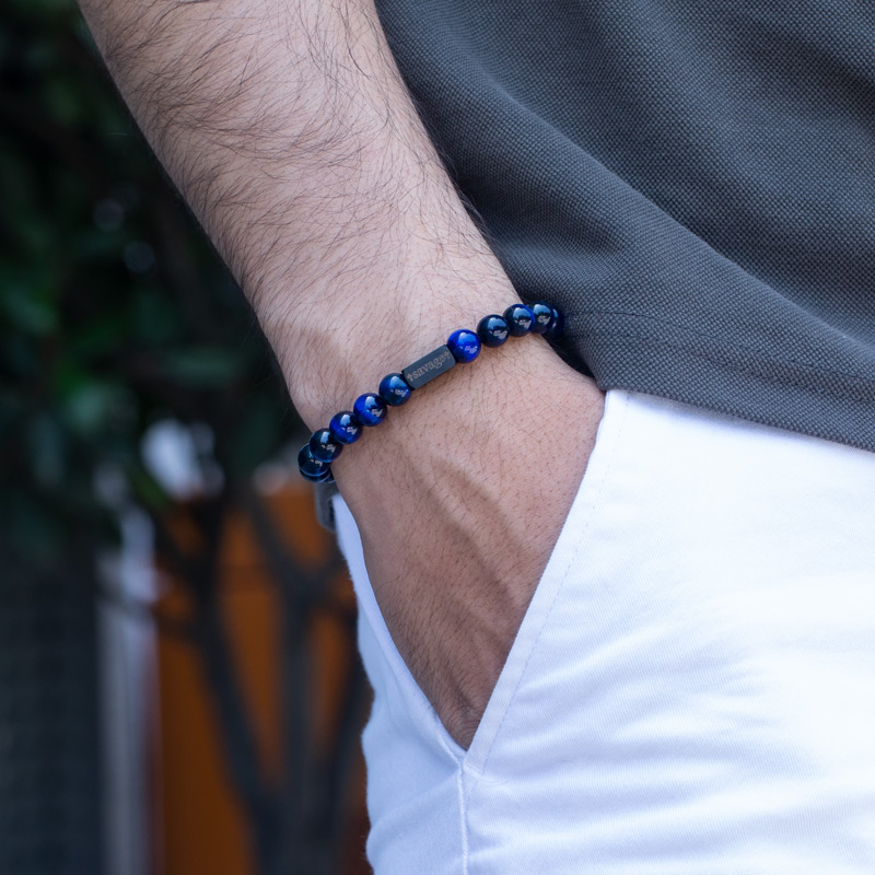Street Luxury Personalized Engravable Blue Tiger Eyes Adjustable Bracelet - Image 4
