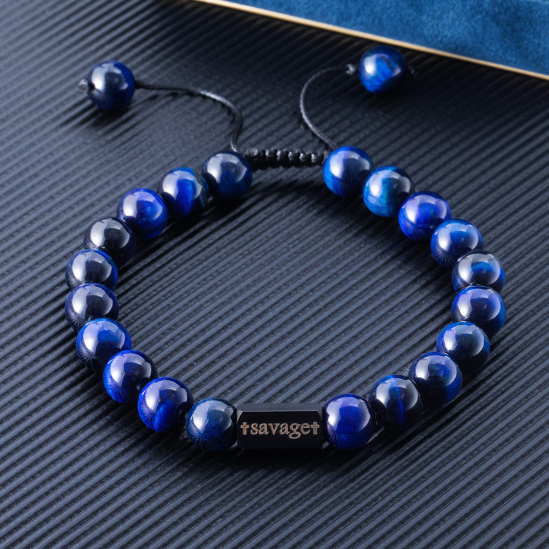 Street Luxury Personalized Engravable Blue Tiger Eyes Adjustable Bracelet - Image 5
