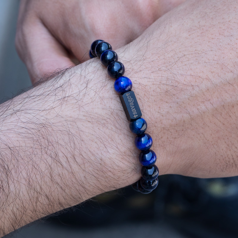 Street Luxury Personalized Engravable Blue Tiger Eyes Adjustable Bracelet