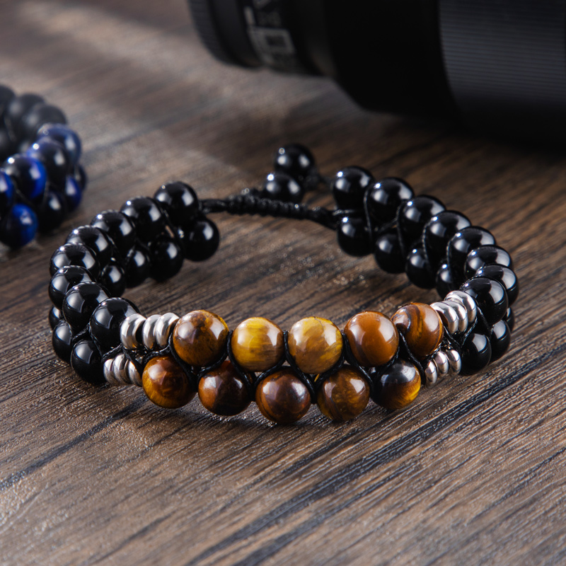 Street Luxury 2 Rows Natural Healing Stone & Copper Beads Braided Bracelet - Image 3