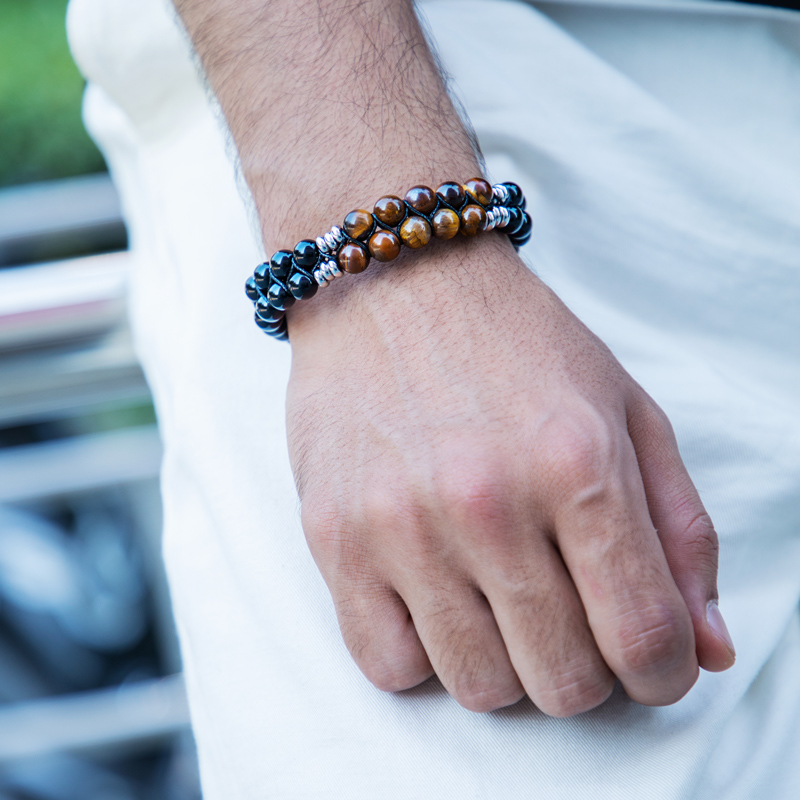 Street Luxury 2 Rows Natural Healing Stone & Copper Beads Braided Bracelet - Image 6