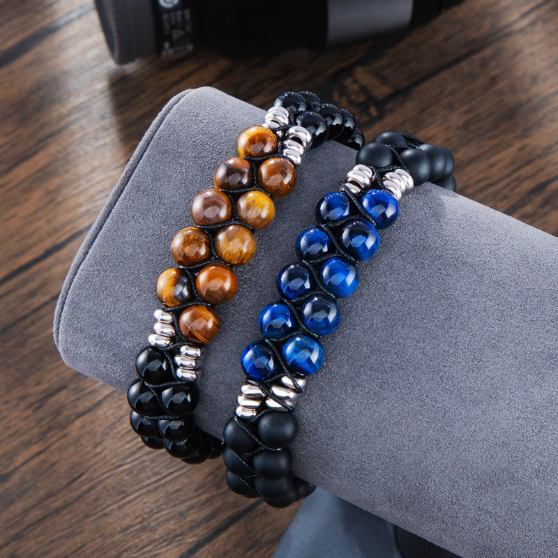 Street Luxury 2 Rows Natural Healing Stone & Copper Beads Braided Bracelet - Image 7