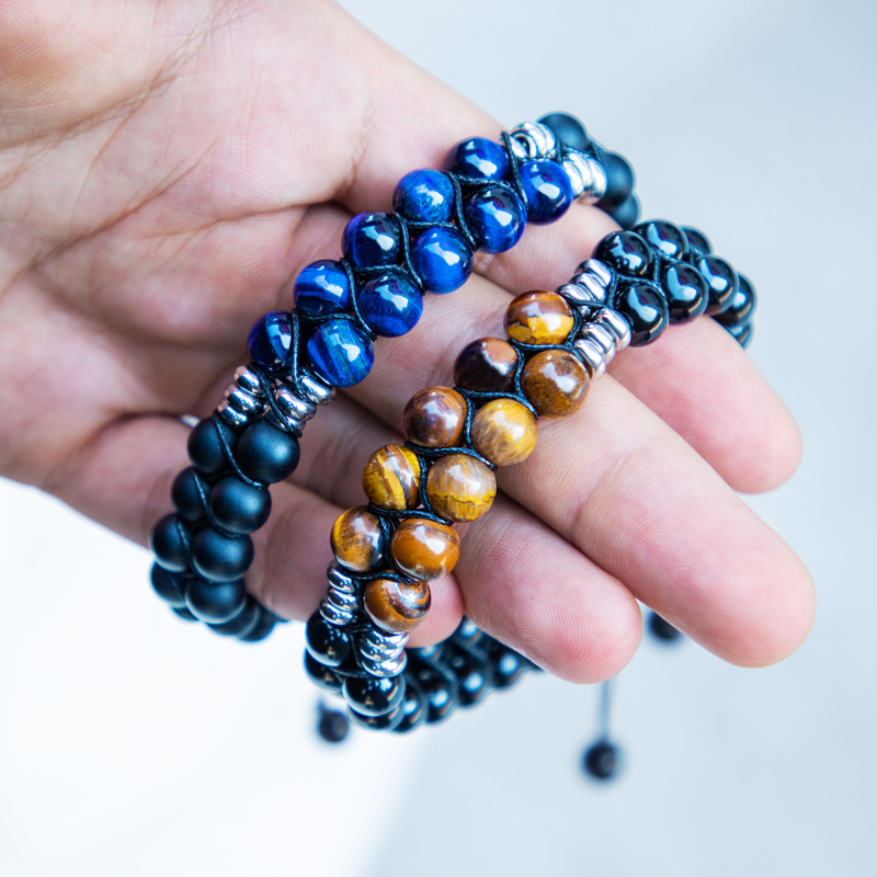 Street Luxury 2 Rows Natural Healing Stone & Copper Beads Braided Bracelet