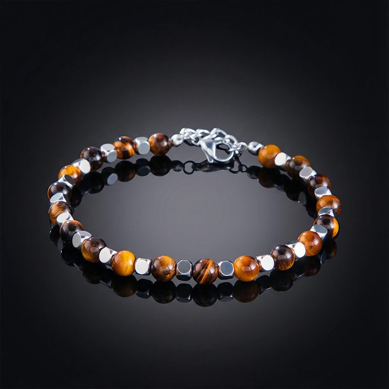 Natural Healing Stone & Copper Beads Adjustable Anxiety Bracelet Silver