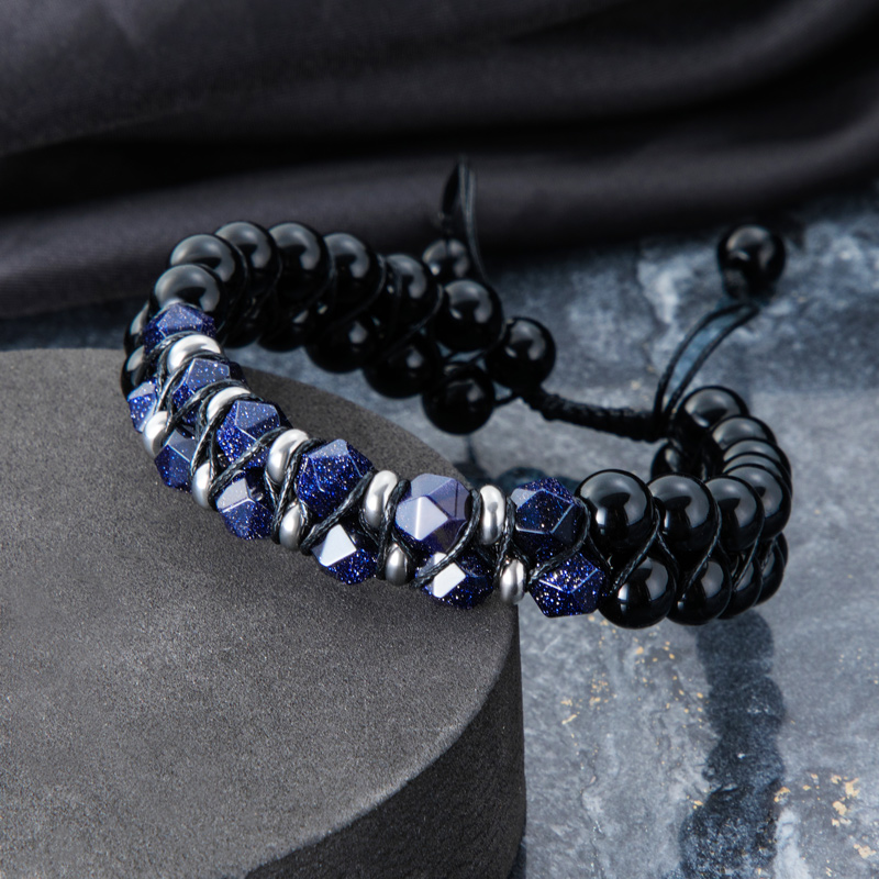 Healing Energy Stone Double Layered Braided Adjustable Bracelet Silver - Image 3