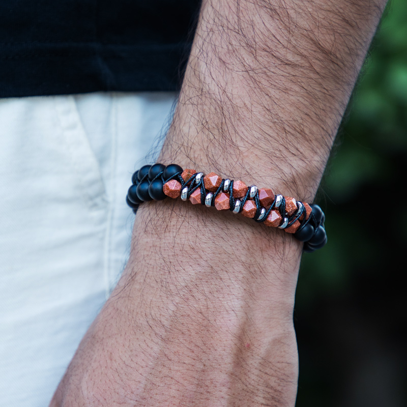 Healing Energy Stone Double Layered Braided Adjustable Bracelet Silver - Image 4