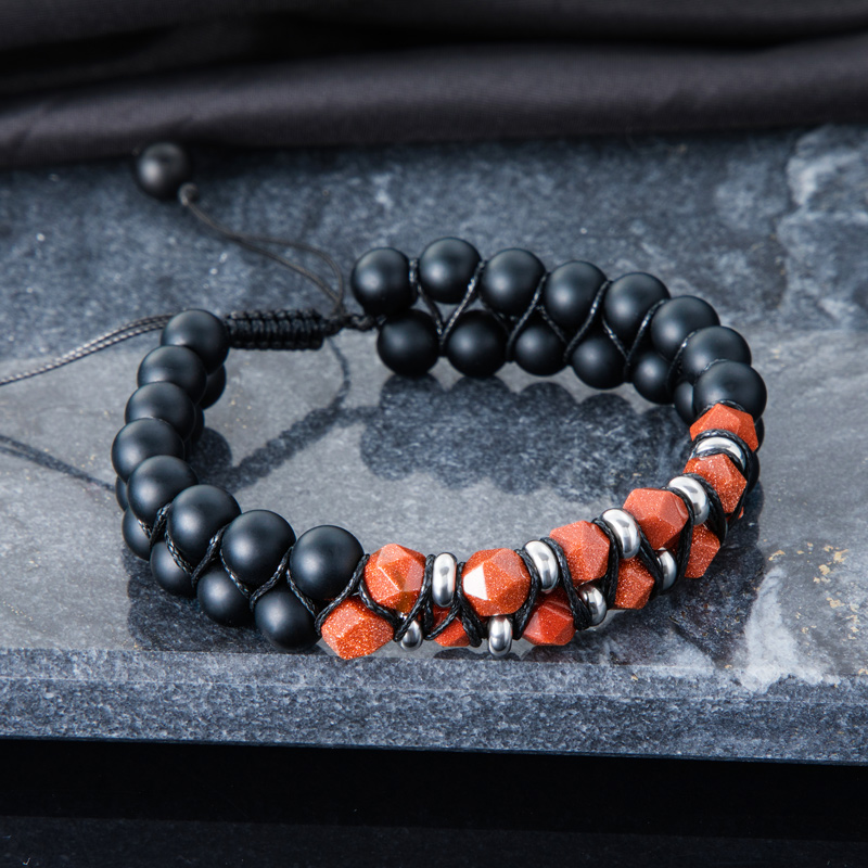 Healing Energy Stone Double Layered Braided Adjustable Bracelet Silver - Image 5