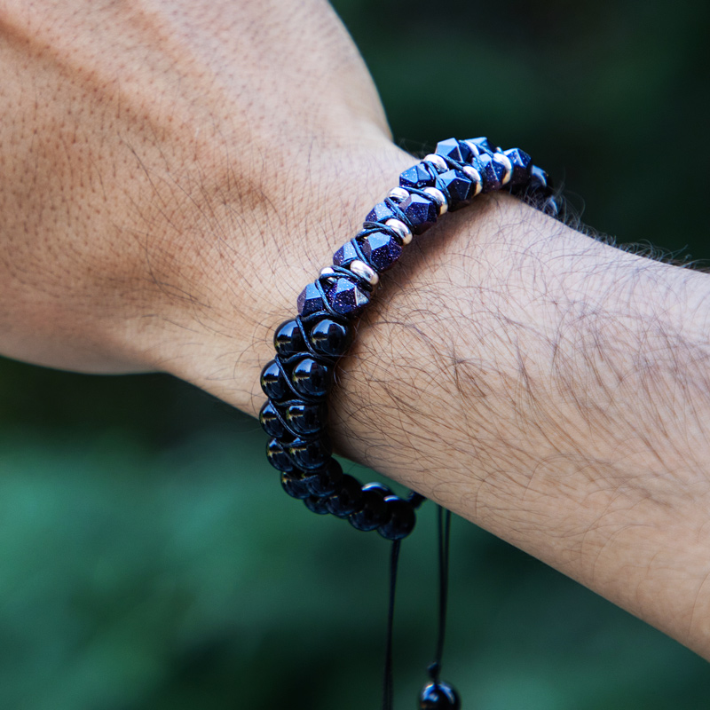 Healing Energy Stone Double Layered Braided Adjustable Bracelet Silver