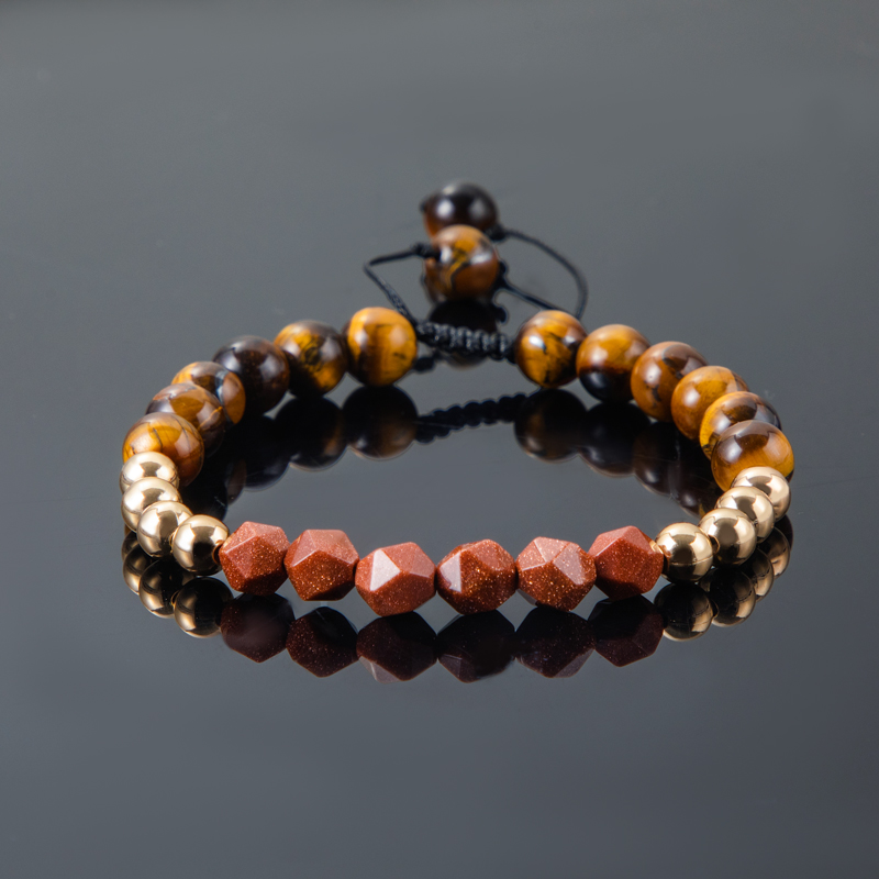 Street Luxury Goldstone & Tiger Eye Stone Braided Adjustable Bracelet - Image 3