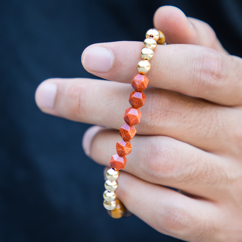 Street Luxury Goldstone & Tiger Eye Stone Braided Adjustable Bracelet - Image 4