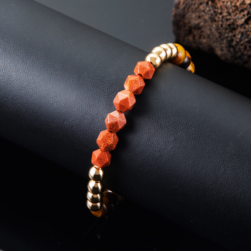 Street Luxury Goldstone & Tiger Eye Stone Braided Adjustable Bracelet - Image 5