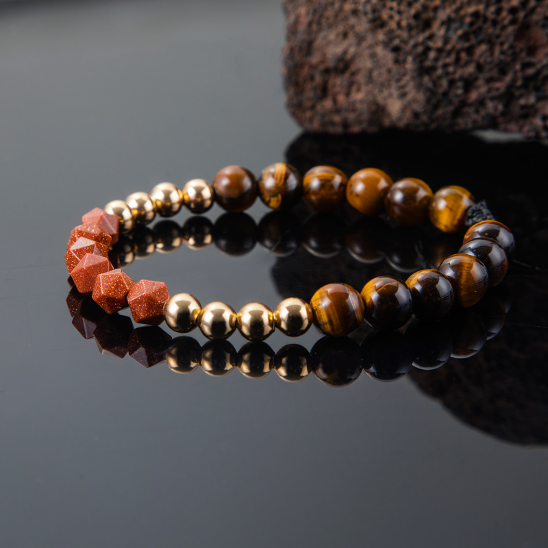 Street Luxury Goldstone & Tiger Eye Stone Braided Adjustable Bracelet - Image 6