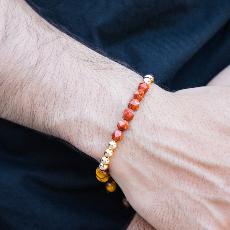 Street Luxury Goldstone & Tiger Eye Stone Braided Adjustable Bracelet