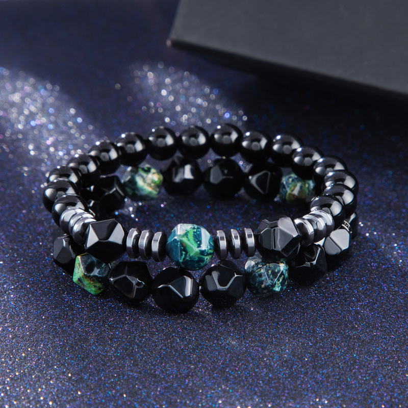 Irregular Natural Healing Stone Beads Stretch Bracelet Silver