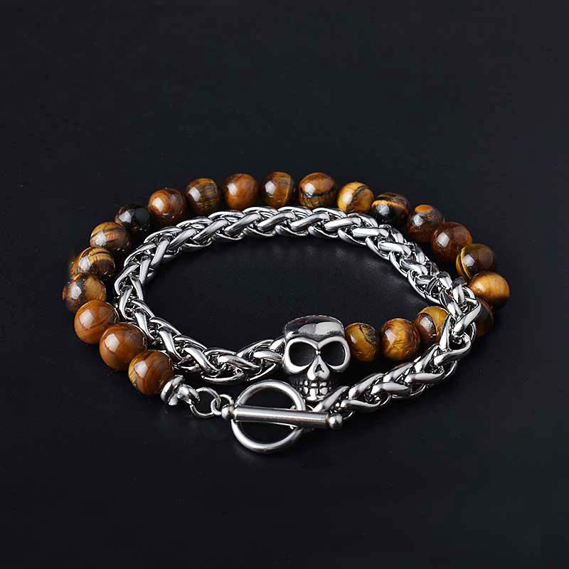 Street Luxury Natual Healing Stone Franco Chain Skull Layer Bracelet - Image 3