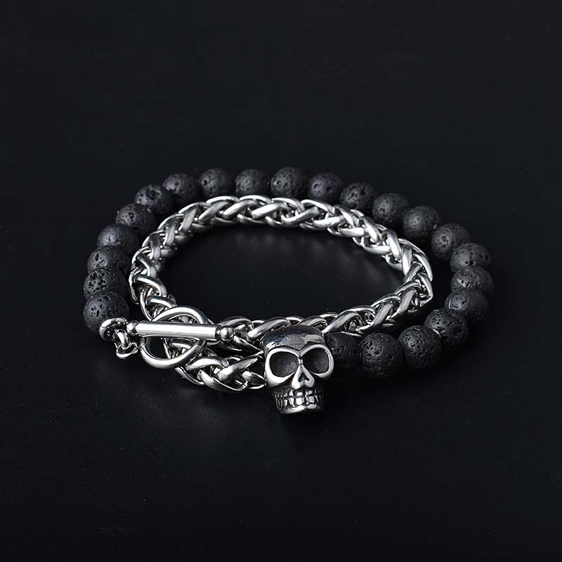 Street Luxury Natual Healing Stone Franco Chain Skull Layer Bracelet - Image 4