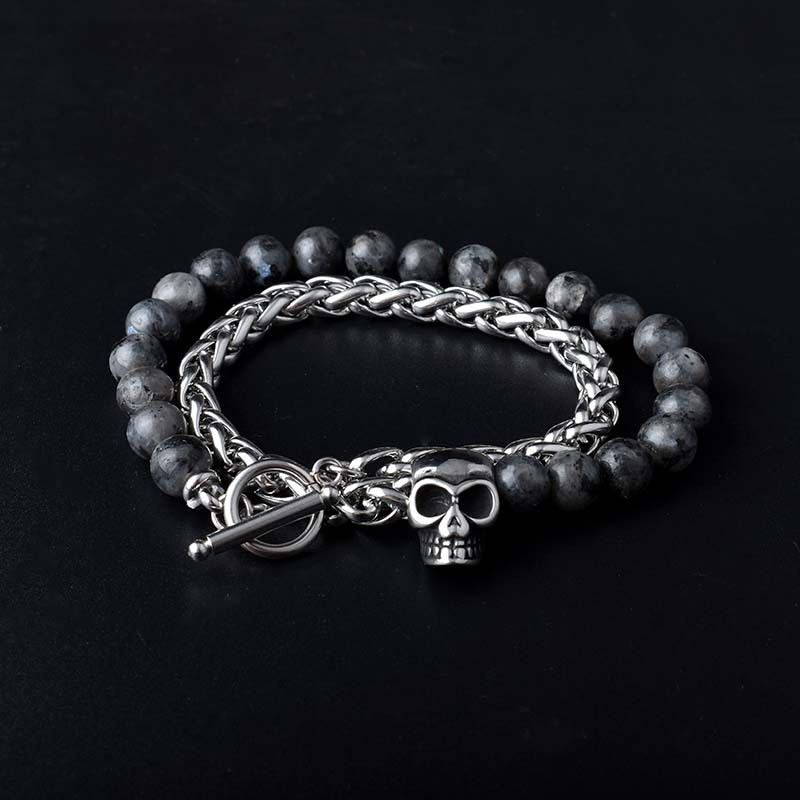 Street Luxury Natual Healing Stone Franco Chain Skull Layer Bracelet - Image 5