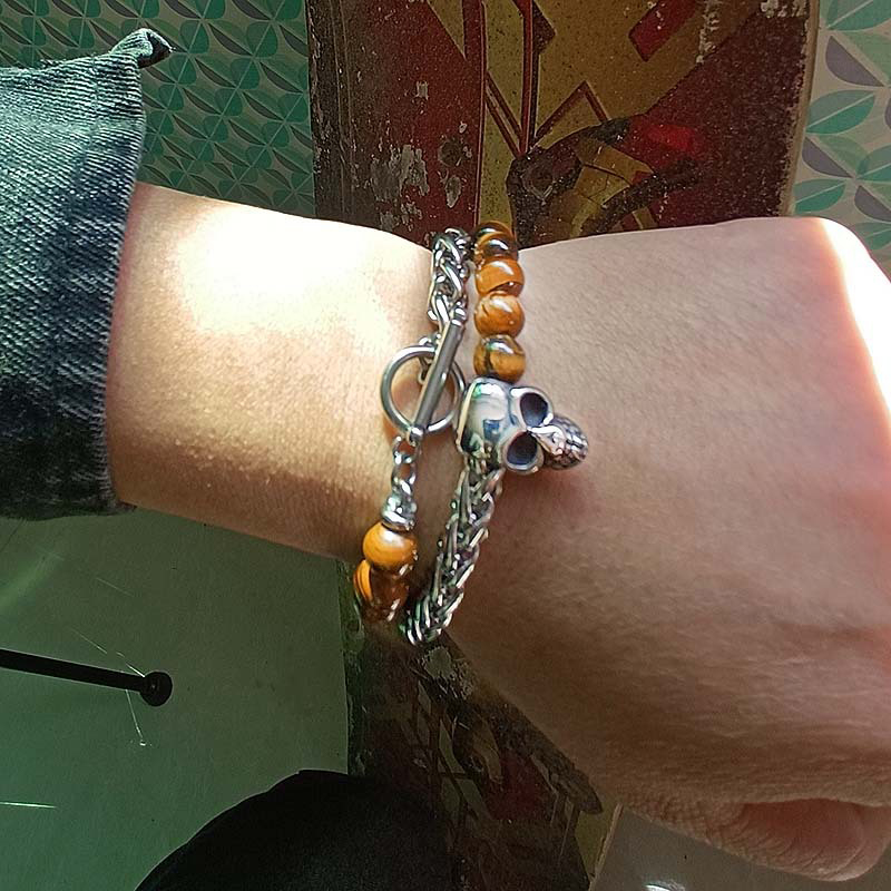 Street Luxury Natual Healing Stone Franco Chain Skull Layer Bracelet