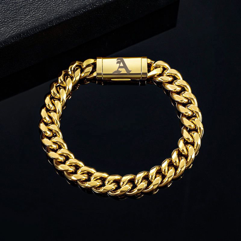 10mm 8 Miami Old English Letter Cuban Link Bracelet In 18k Gold Plated