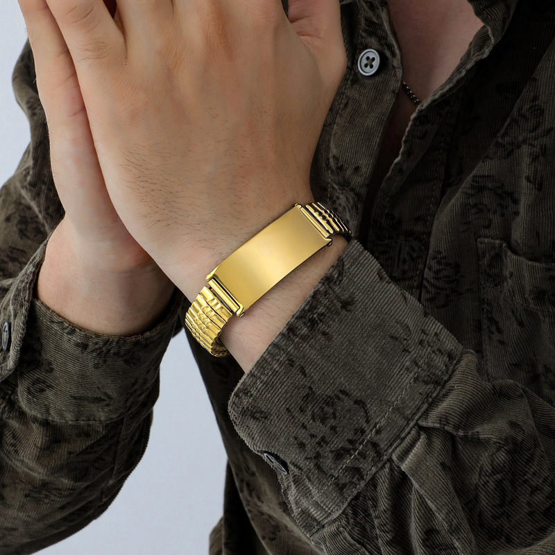14mm Stainless Steel Id Bracelet In Gold With Street Luxury Shine