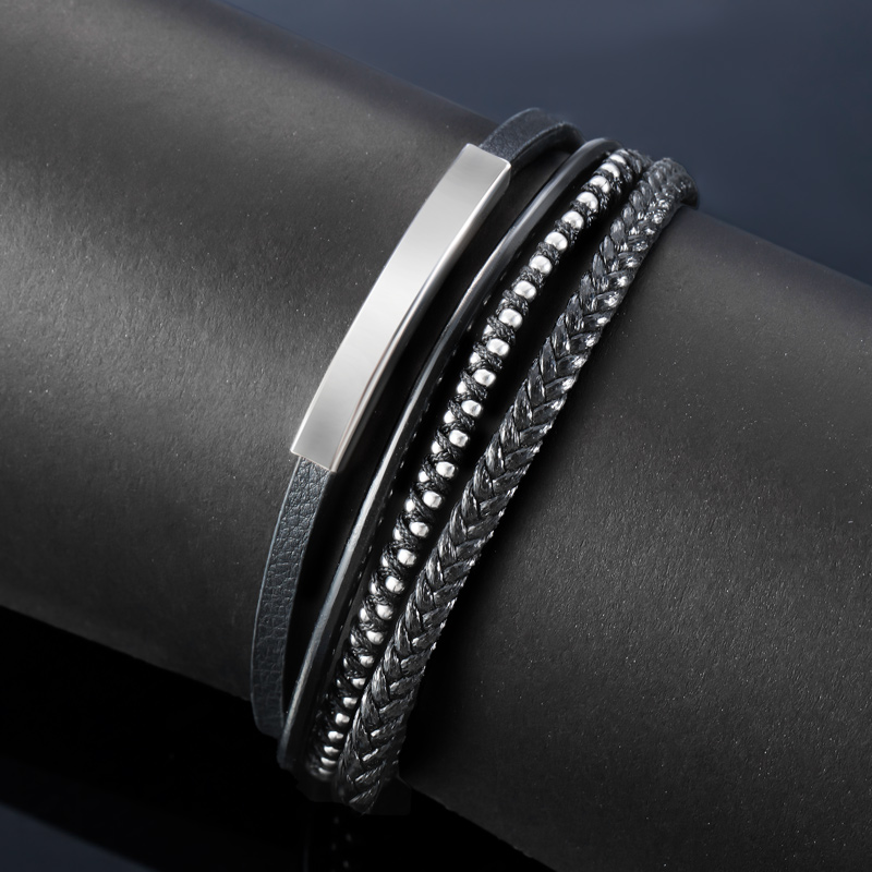 Men's Engraved Leather Stranded Bracelet With Bold Statement Style - Image 5