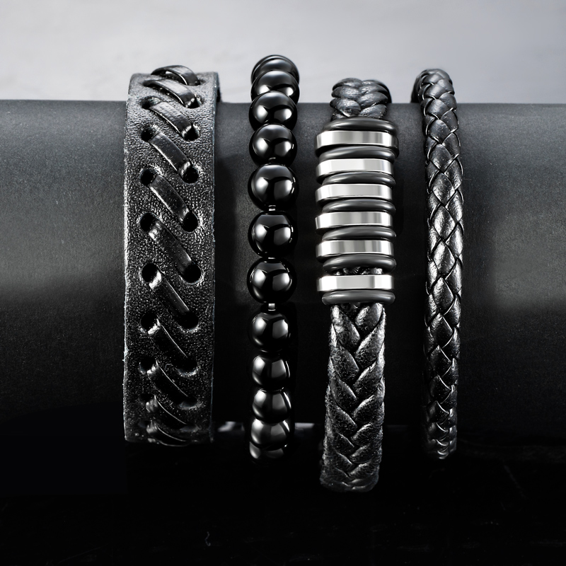 Mix 4pcs Braided Wrap Leather Metal & Bead Bracelet With Bold Premium Edge - Image 3