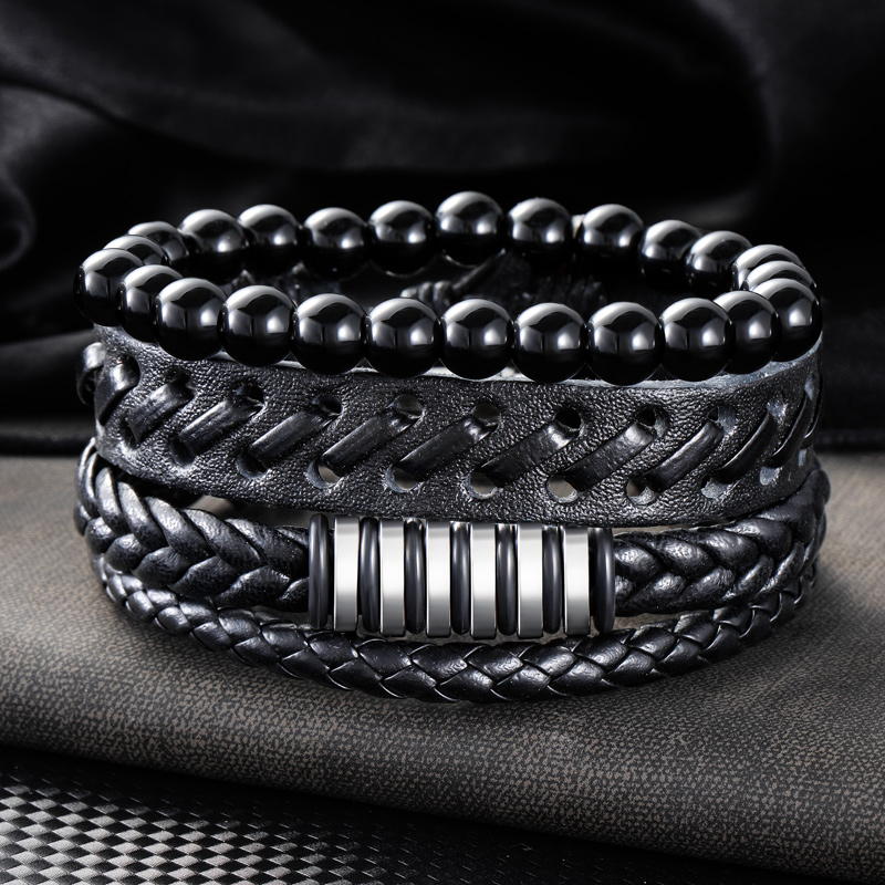 Mix 4pcs Braided Wrap Leather Metal & Bead Bracelet With Bold Premium Edge - Image 4