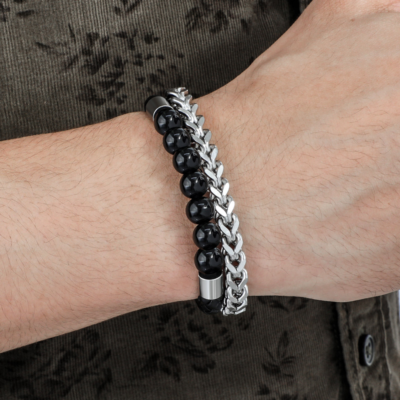 Double Layered Franco Box Chain Beads Bracelet With Street Luxury Shine - Image 3