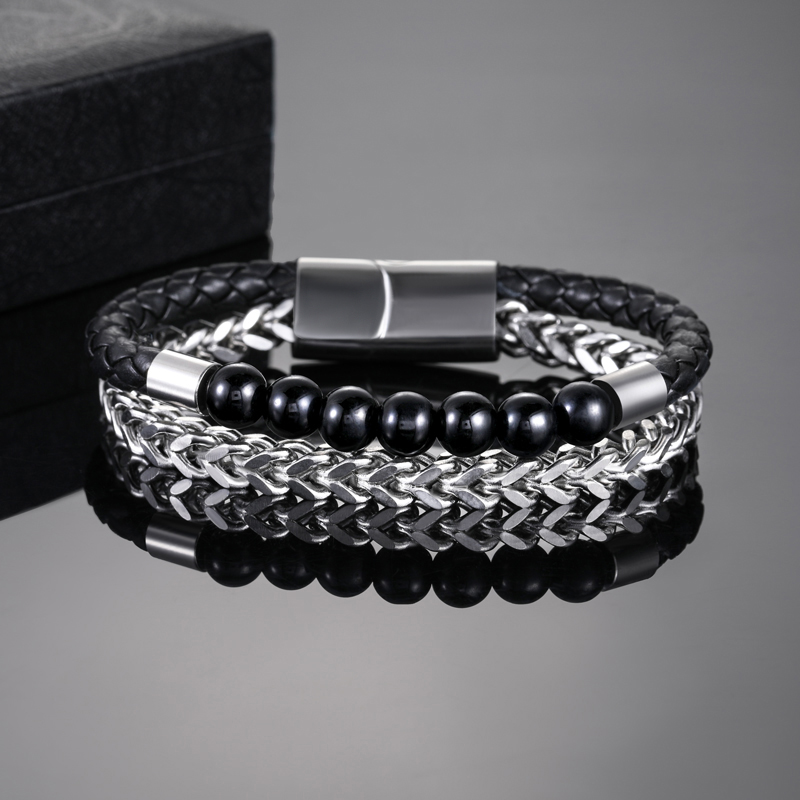 Double Layered Franco Box Chain Beads Bracelet With Street Luxury Shine - Image 4