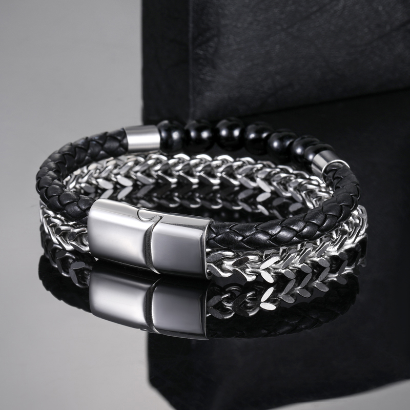 Double Layered Franco Box Chain Beads Bracelet With Street Luxury Shine - Image 5