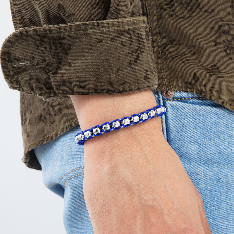 Blue/brown Handmade Braided Round Box Chain Bracelet Silver - Image 4