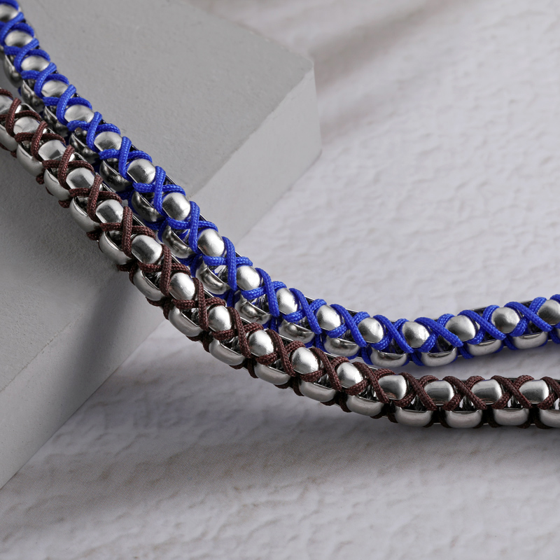 Blue/brown Handmade Braided Round Box Chain Bracelet Silver - Image 6