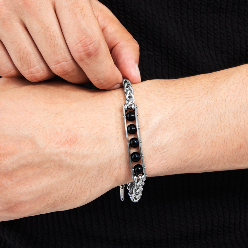 Handmade Beads Slideway Inspired Franco Chain Bracelet Silver - Image 3