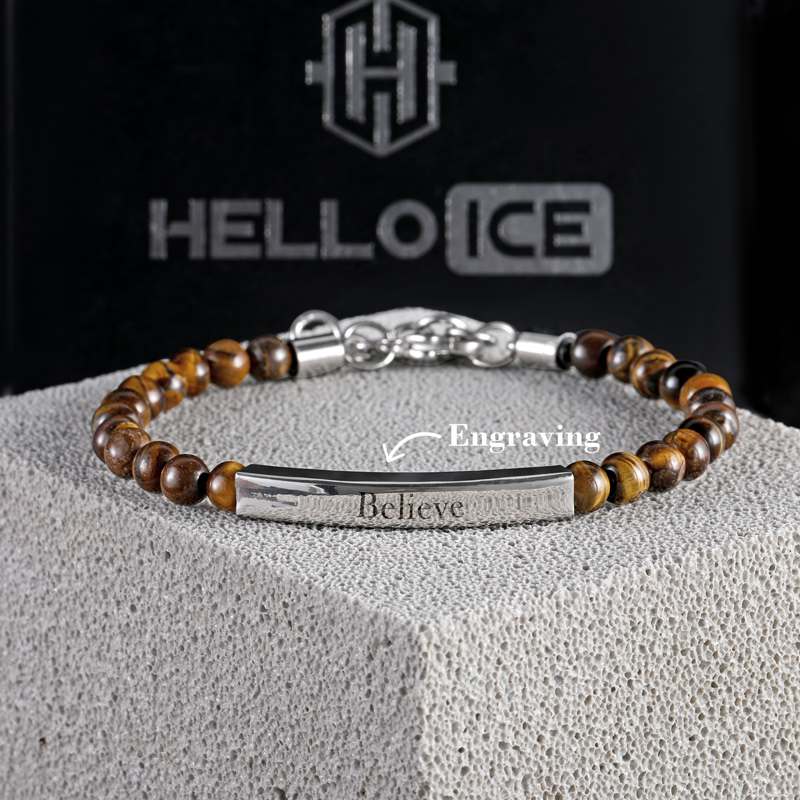 Engraved Tiger Eye Stones Adjustable Bracelet With Street Luxury Shine