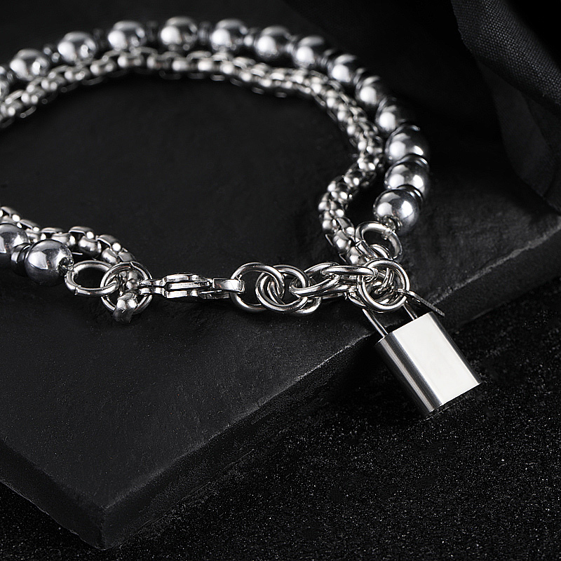 Steel Beads & Round Box Layered Bracelet With Lock With Street Luxury Shine - Image 3