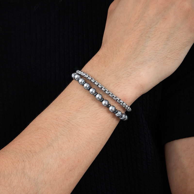 Steel Beads & Round Box Layered Bracelet With Lock With Street Luxury Shine - Image 4
